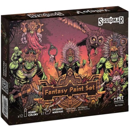 SQUIDMAR Vallejo Fantasy paint set,12 assorted game colors + figure