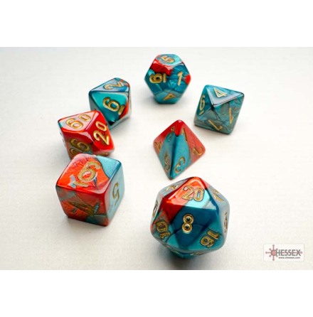 Gemini� Mini-hedral&trade; Red-Teal/gold 7-Die Set