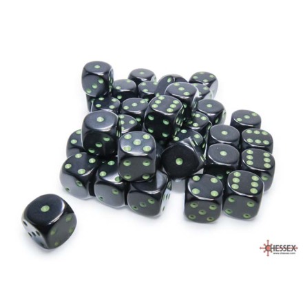 Opaque 12mm d6 Black/green Dice Block Dice Block (36 dice)