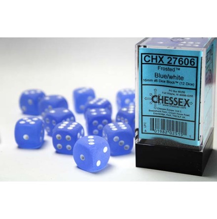 Frosted&trade; 16mm d6 Blue/white Dice Block� (12 dice)
