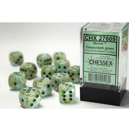 Marble 16mm d6 Green/dark green Dice Block&trade; (12 dice)