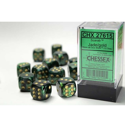 Scarab� 16mm d6 Jade/gold Dice Block&trade; (12 dice)