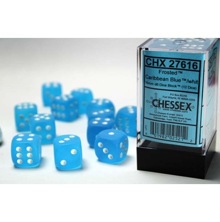 Frosted&amp;trade; 16mm d6 Caribbean Blue�/white Dice Block� (12 dice)