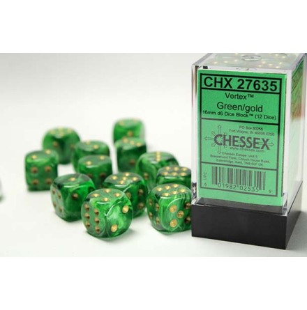 Vortex� 16mm d6 Green/gold Dice Block&amp;trade; (12 dice)