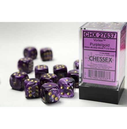 Vortex� 16mm d6 Purple/gold Dice Block&trade; (12 dice)