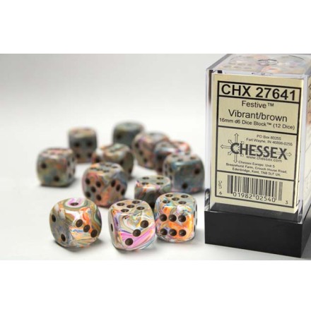 Festive� 16mm d6 Vibrant/brown Dice Block&trade; (12 dice)