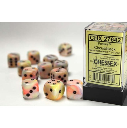 Festive� 16mm d6 Circus/black Dice Block&trade; (12 dice)