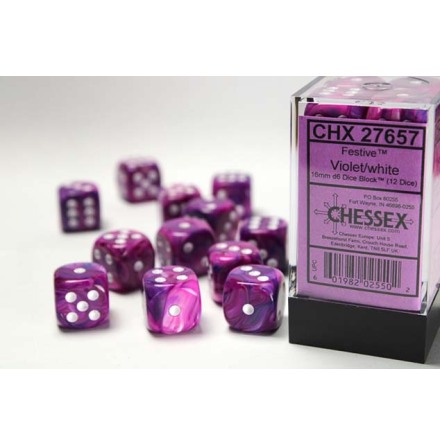 Festive� 16mm d6 Violet/white Dice Block&trade; (12 dice)