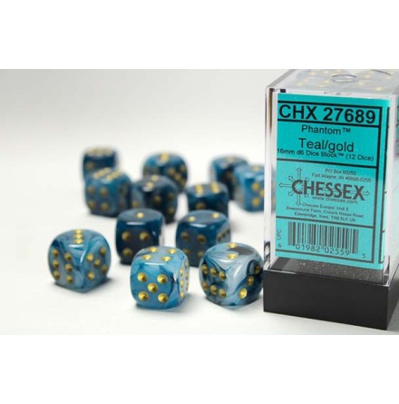 Phantom� 16mm d6 Teal/gold Dice Block&trade; (12 dice)
