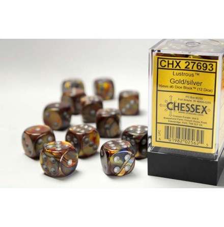 Lustrous� 16mm d6 Gold/silver Dice Block&amp;trade; (12 dice)