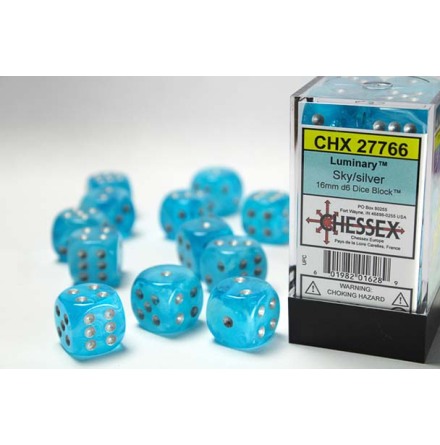 Luminary&trade; 16mm d6 Sky/silver Dice Block� (12 dice)