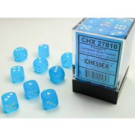 Frosted&trade; 12mm d6 Caribbean Blue�/white Dice Block� (36 dice)