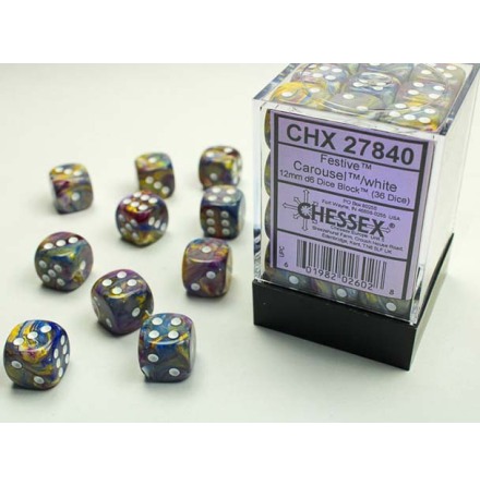 Festive 12mm d6 Carousel/white Dice Block (36 dice)