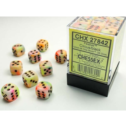 Festive 12mm d6 Circus/black Dice Block (36 dice)