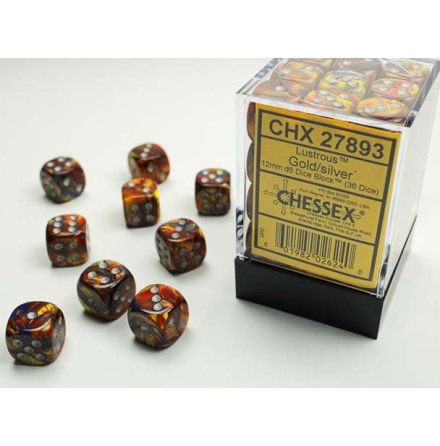 Lustrous 12mm d6 Gold/silver Dice Block&amp;trade; (36 dice)