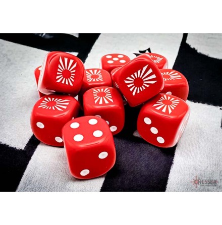 Japan War Dice Opaque Red/white 16mm d6 Dice Block&amp;trade; (12 dice)