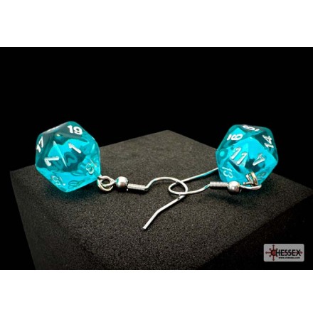 Chessex Hook Earrings Translucent Teal Mini-Poly d20 Pair
