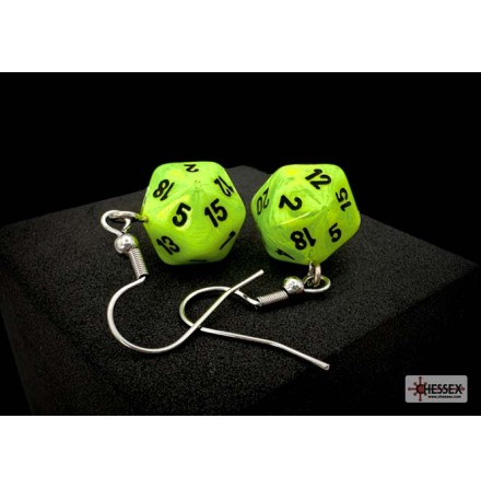 Chessex Hook Earrings Vortex� Bright Green Mini-Poly d20 Pair