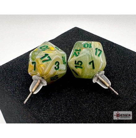 Chessex Stud Earrings Marble Green Mini-Poly d20 Pair