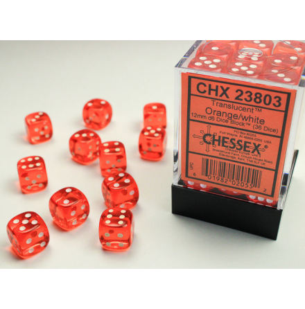 Translucent 12mm d6 Orange/white Dice Block (36 dice)