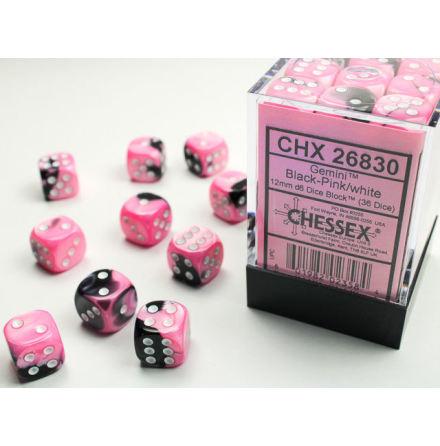 Gemini 12mm d6 Black-pink/white Dice Block (36 dice)