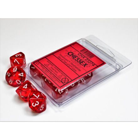 Translucent Red/white Set of Ten d10s