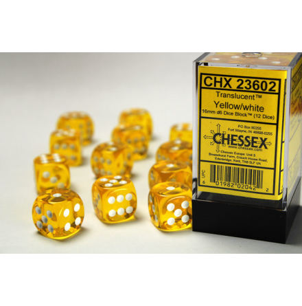 Translucent 16mm d6 Yellow/white Dice Block™ (12 dice)