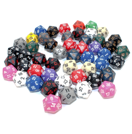 Bag of 50 Asst. Loose Opaque Polyhedral d20 Dice