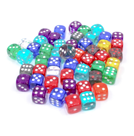 Bag of 50™ Assorted Loose Translucent 12mm w/pips d6 Dice